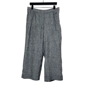 J.Jill 100% Linen Wide Leg Cropped Pants Gray High Rise Relaxed Fit Medium
